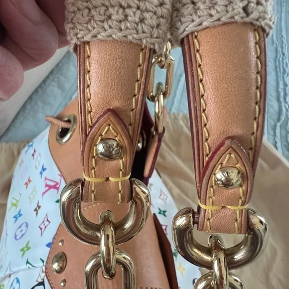 Louis Vuitton White Multicolor Monogram Canvas Shoulder Bag with Tan Trim - Picture 4 of 16